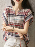 Women's Summer Casual V Neck Stripe Shirts