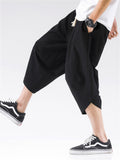 Men's Hem Side Slit Kung Fu Training Cropped Pants