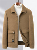 Men's Mid-aged Faux Woolen Solid Color Lapel Long Sleeve Jackets