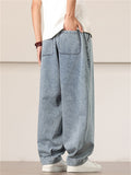 Men's Retro Solid Color Drawstring Loose Denim Pants