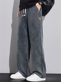Men's Autumn Darwstring Loose Fit Straight Leg Casual Washed Denim Pants