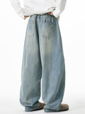‌Men's American Style Loose Fit Vintage Washed Whisker Denim Pants
