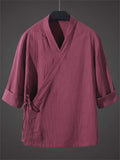 Men's Casual Solid Color 3/4 Sleeve Lace Up Half Sleeve Outfits