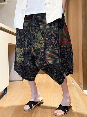 Men's Summer Ethnic Style Beach Bloomers Drop Crotch Capri Pants