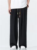 Men's Summer Cool Casual Solid Color Wrinkled Drape Wide Leg Pants