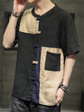 Men's Chinese Style Contrast Color Pockets Round Neck Shirts