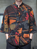 Men's Summer Trendy Chinese Style Printed Button Up TangSuit Shirt