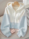 Women's Korean Style Contrast Color Button Up Hooded Cardigan Knitted Top