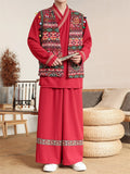 Mens Spring Loose Fit Chinese Ethnic Style Print Set of 3 Traditional Outfit