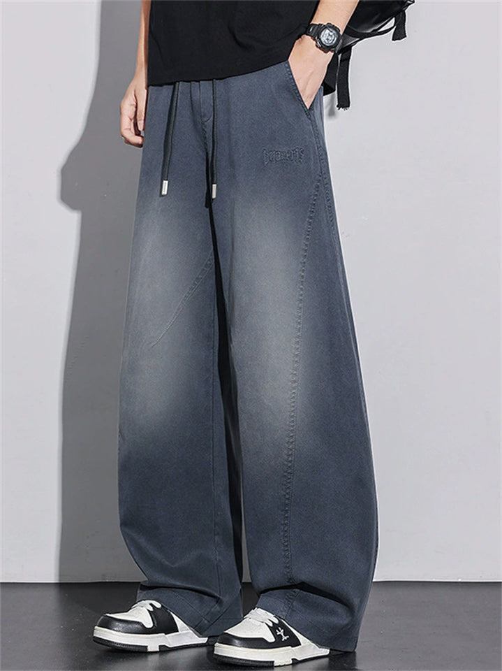 Men's Casual Baggy Wide Leg Faded Streetwear Loose Fit Ombre Jeans