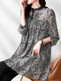 Retro Loose Long Sleeve Black Floral Print Shirt for Women