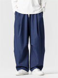 Japanese Style Autumn Drawstring Drape Straight Leg Loose-Fit Pants for Men