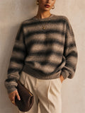 Women Oversized Ombre Striped Knit Pullover Sweater