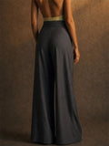 Womens High Waisted Pinstripe Wide Leg Trousers Office Pants