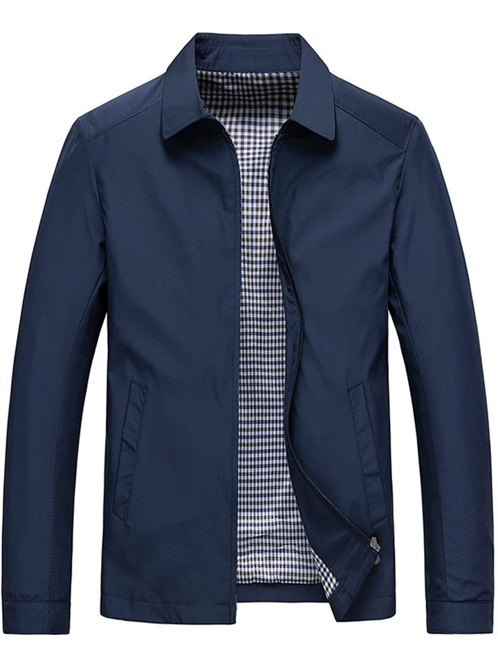 Middle-aged Men's Autumn Casual Solid Color Lapel Zip Up Jackets