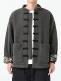Men's Winter Thermal Lined Chinese Tunic Suit Fleece Coat with Pockets