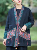 Women's Retro Simple Ethnic Style Patchwork Loose Long Sleeve Coat