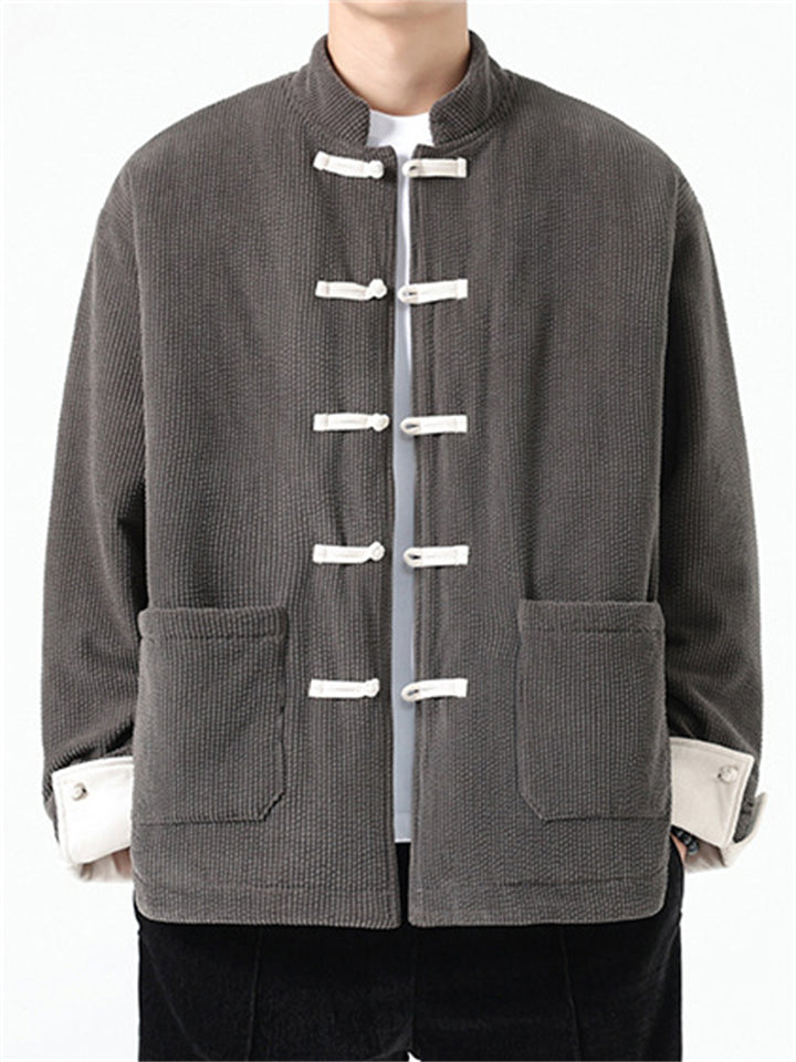 Men's Winter Warm Mandarin Collar Button-up Corduroy Jackets