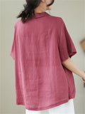 Women's Loose Solid Color Pullover V Neck Short Sleeve Shirts