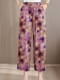 Women's Elegant Print Elastic Waist Wide Leg Cropped Pants