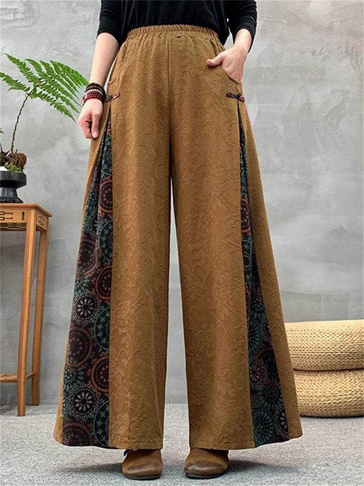 Women's Vintage Ethnic Style Patchwork Jacquard High Rise Wide Leg Pants