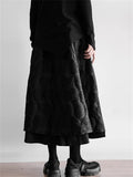 Women's Korean Style All Black Patchwork Midi Skirt