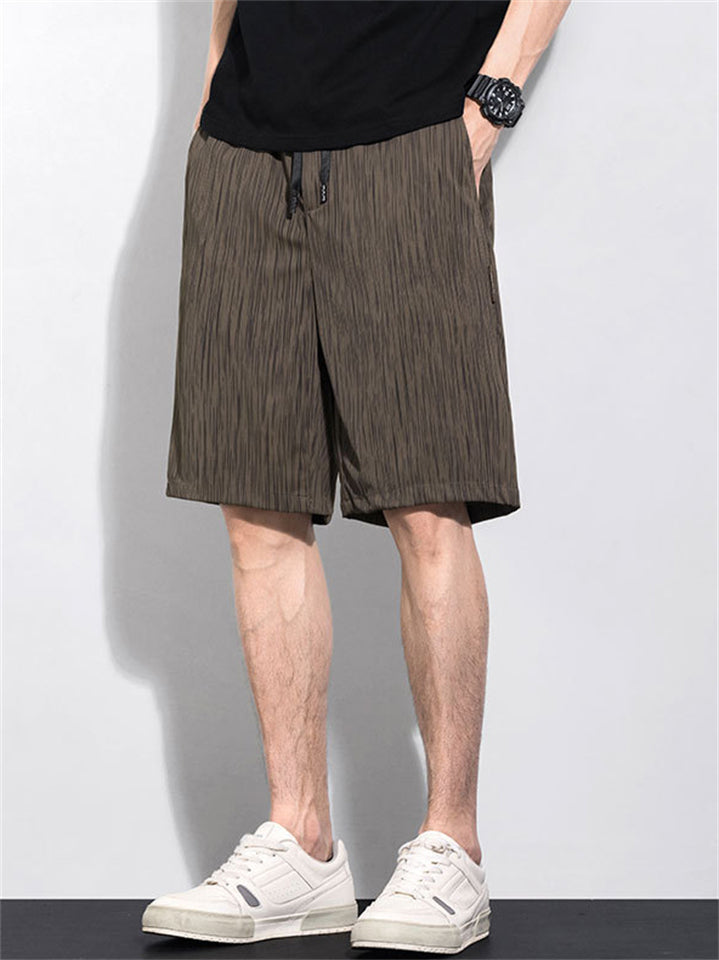 Men's Summer Breathable Elastic Waist Stripe 5 Point Shorts