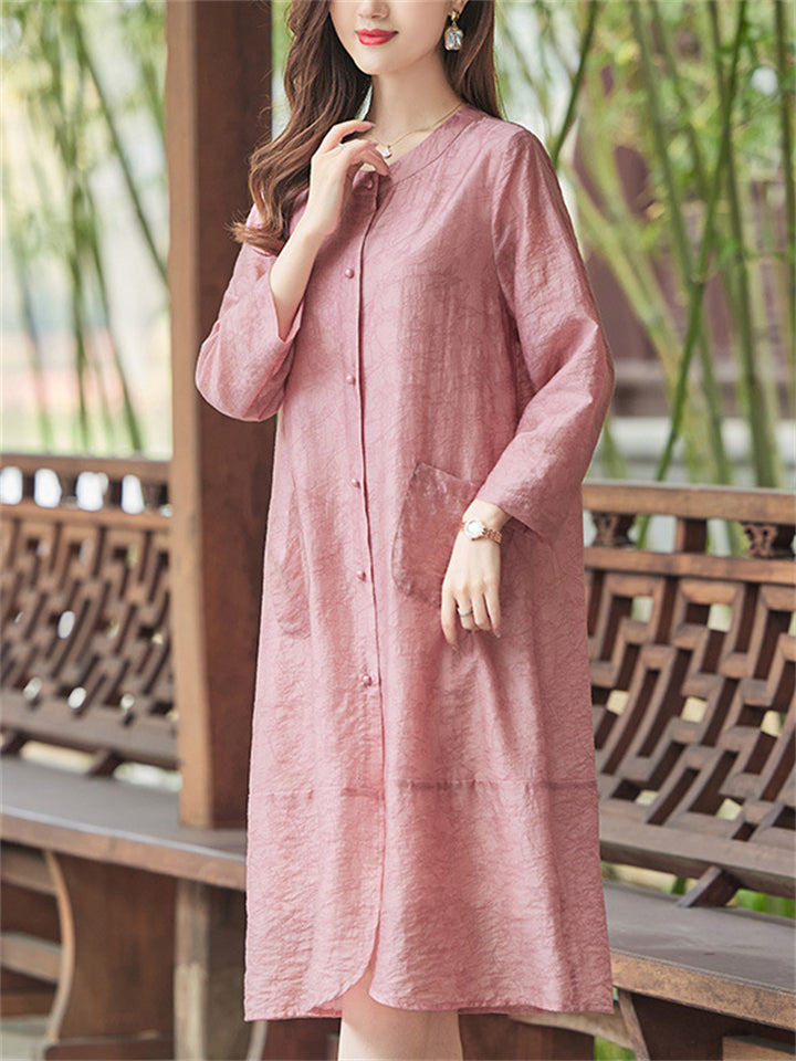 Summer Women's Tencel Long Sleeve Round Neck Jacket