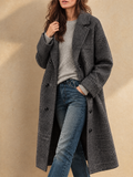 Women Trendy Plaid Double Breasted Long Trench Coat