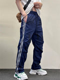 Men's Summer Distressed Letter-Print Side Stripe Track Pants