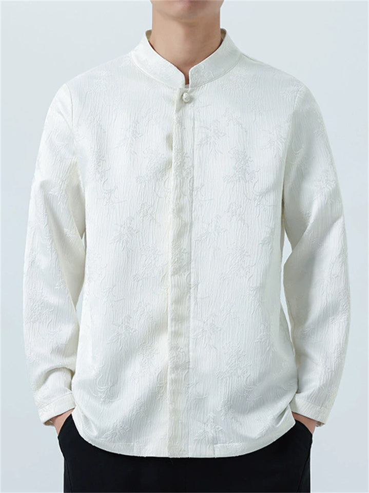Men's Autumn Vintage Jacquard Stand Collar Long Sleeve Shirts