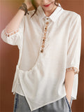 Women's Casual Embroidery Lapel Half Sleeve Shirts