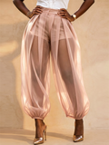 Women High Waist Sheer Mesh Lantern Pants Pleated with Shorts