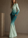 Women's Ombre Gradient 2 Piece Blazer and Flare Pants Set
