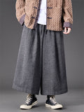Men's Autumn Solid Color Drawstring Wide Leg Pants with Buttons Decor