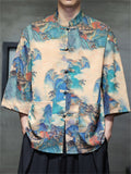 Men's Summer Casual Chinese Style Printed Half Sleeve TangSuit Shirt