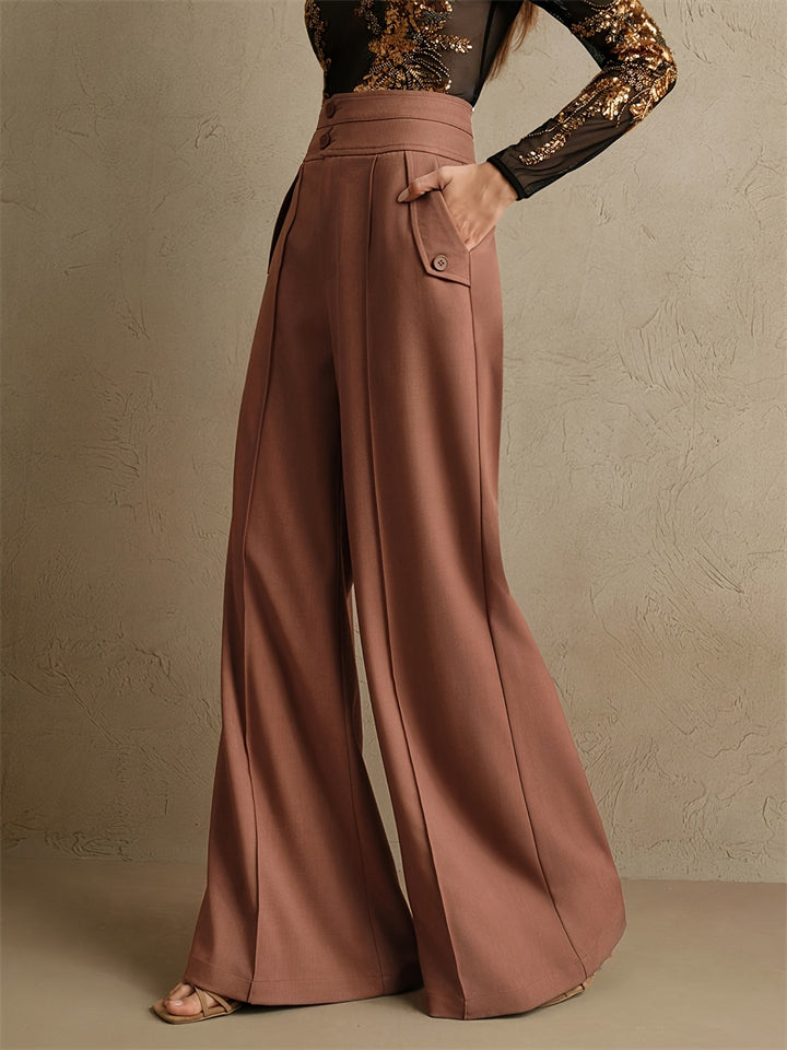 Womens Elegant High Waist Wide Leg Office Work Dress Pants