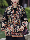 Women's Ethnic Style Totem Embroidered Lace Up Cardigan Jacket