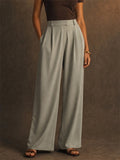 Womens High Waisted Work Office Wide Leg Pleated Dress Pants