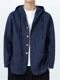 Men's Autumn Casual Solid Color Linen Hooded Long Sleeve Jackets