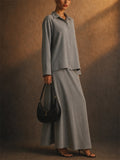 Womens Modest 2 Piece Tie Front Shirt and Sleeveless Maxi Dress Set