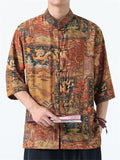 Men's Casual Chinese Style Print Half Sleeve TangSuit Shirt