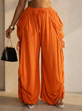 Womens Baggy Wide Leg Ruched Drawstring Cargo Pants