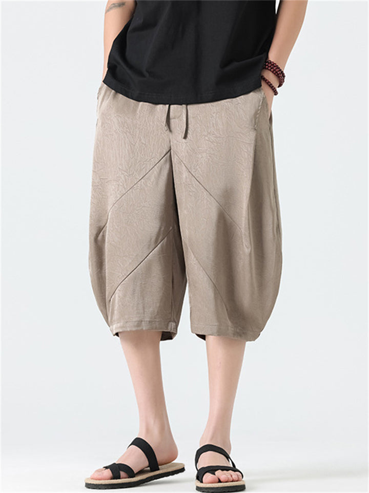 Men's Summer Cool Casual Print Drawstring Capri Bloomers Pants