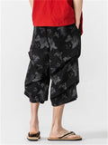 Men's Summer Comfy Hanfu Pleated Print Casual Capri Pants