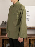 Retro Chinese Style Stand Collar Tang Suit Cargo Shirt for Men