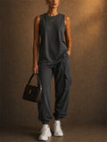 Womens Cotton Blend 2 Piece Sleeveless Tank and Cargo Jogger Lounge Set