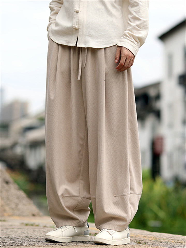 Men's Autumn Chinese Style Vintage Corduroy Wide Leg Casual Pants