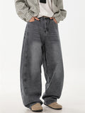‌Men's American Style Loose Fit Vintage Washed Whisker Denim Pants