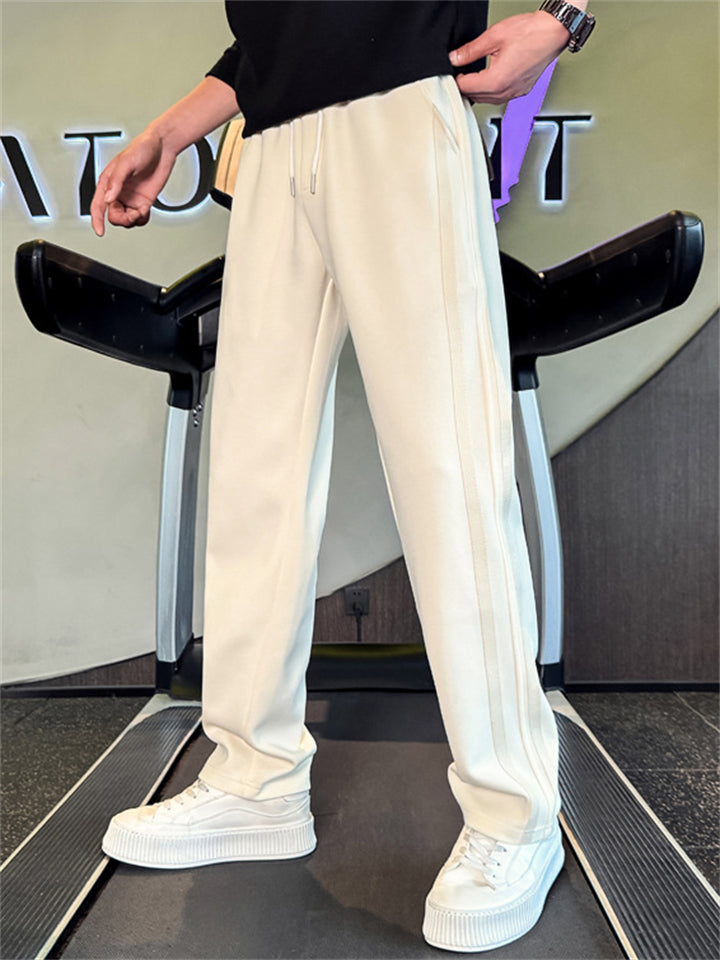 ‌Men's Loose Fit Elastic Waist Drawstring Striped Straight Leg Track Pants‌